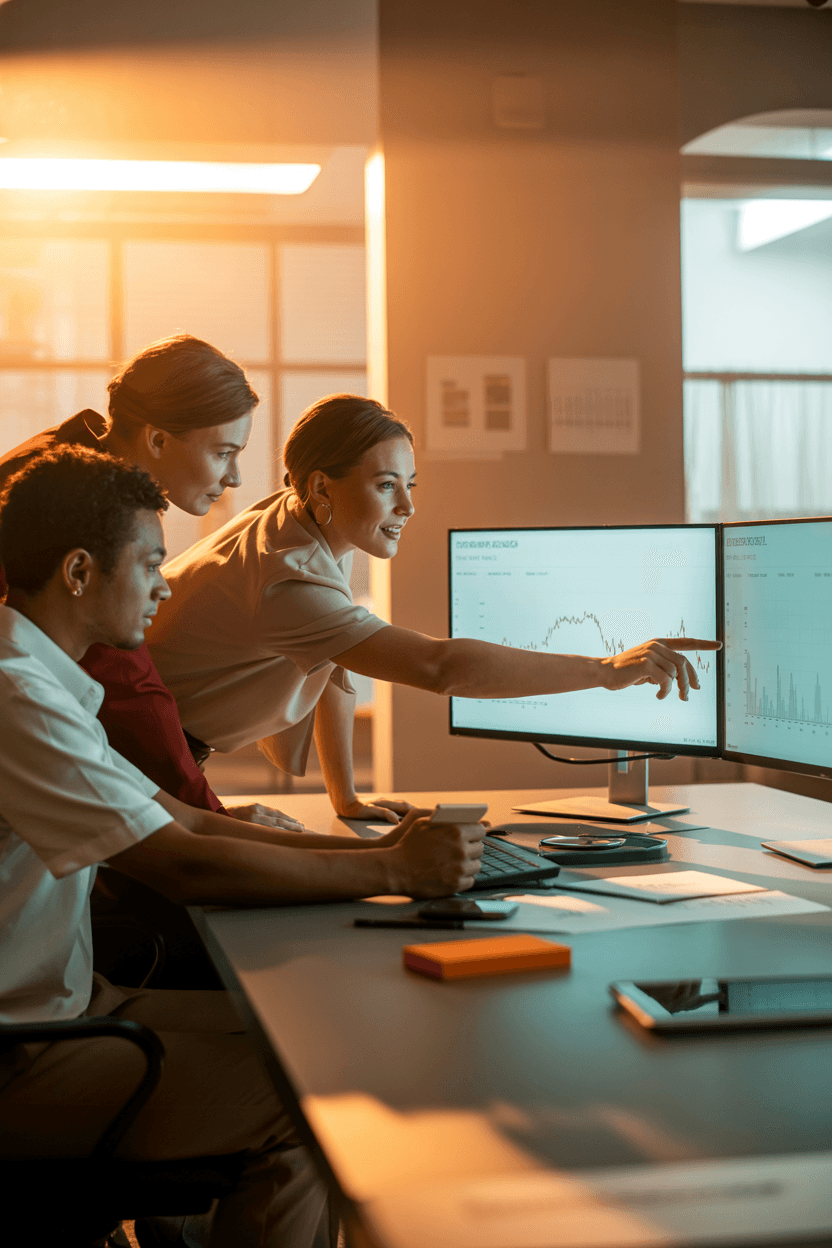 Professional team collaborating on agency marketing analytics and data